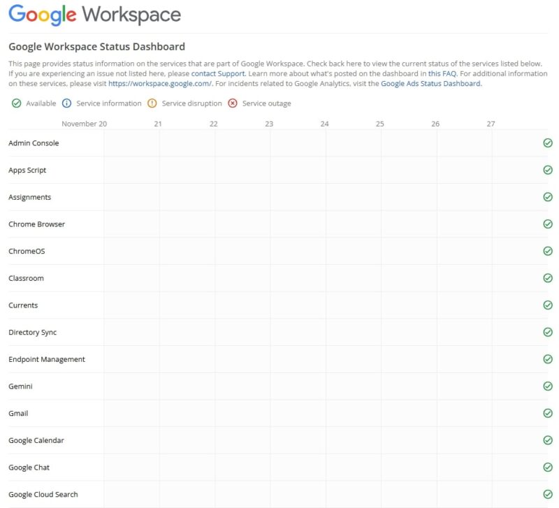 Google Workspace Status Dashboard