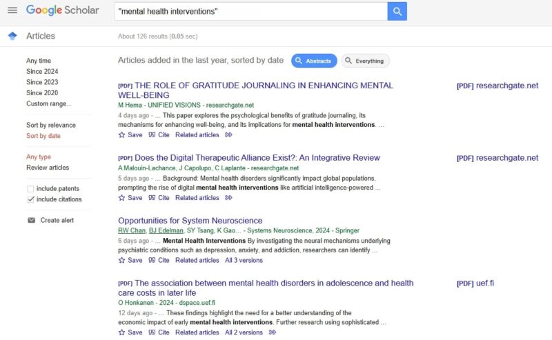 An example of using Google Scholar to find PDF files